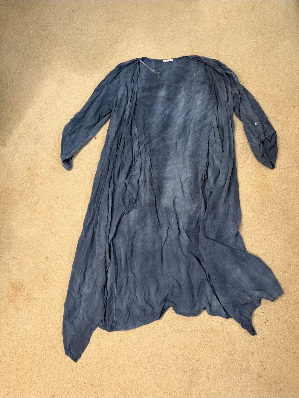 Washed Indigo Long Open Front Women's Duster Jacket